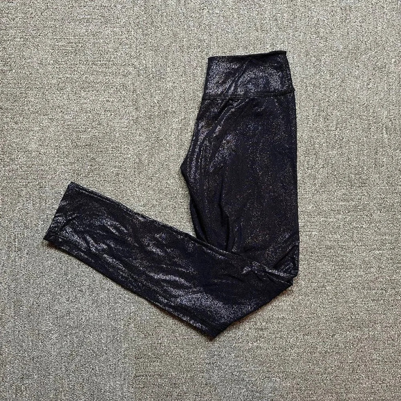 Beyond Yoga Shimmer Essential Long Leggings Stretch Active Size S Black Silver - Picture 1 of 5